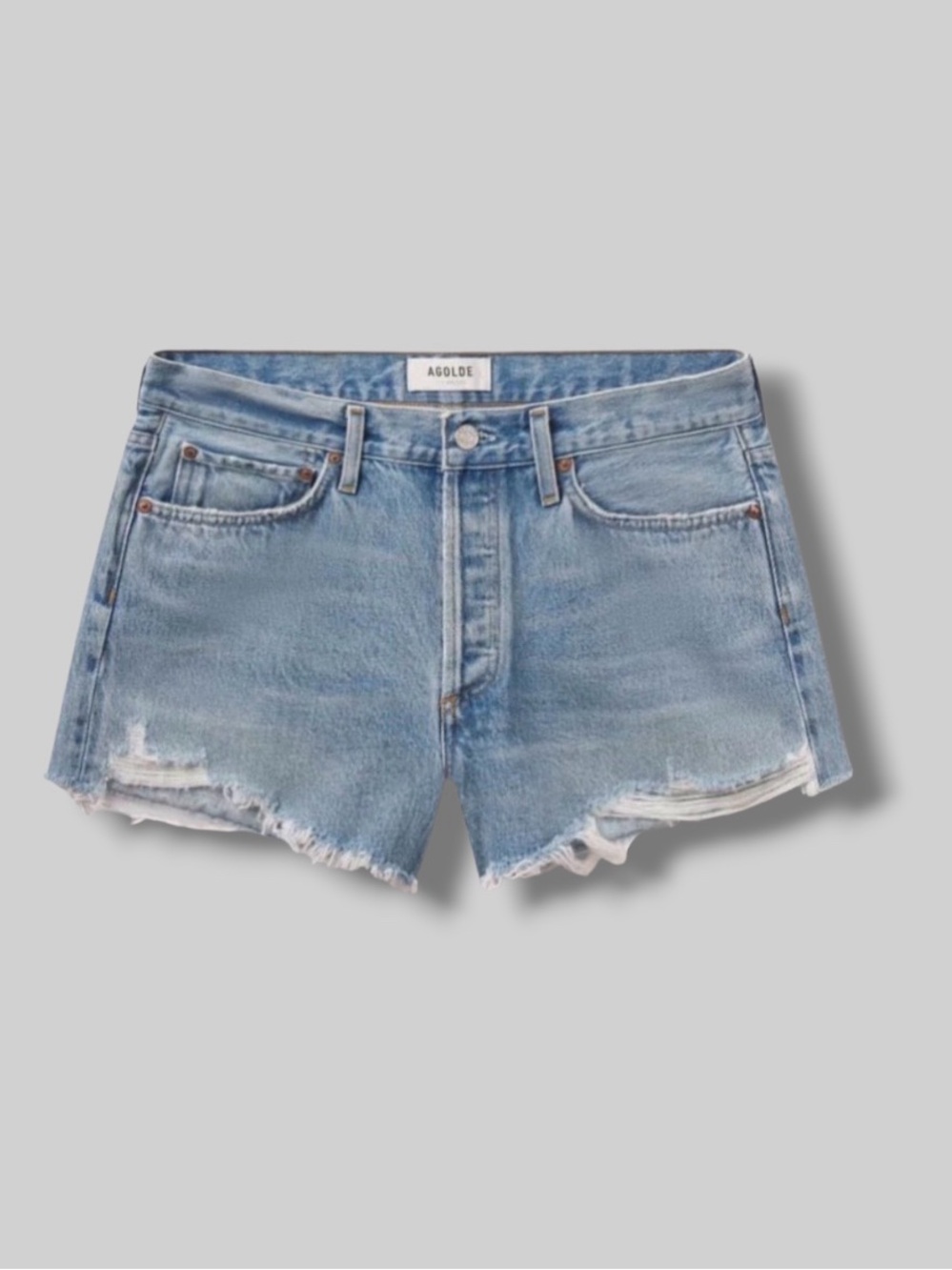 AGOLDE 90’s Denim Cut Off Shorts Distressed High Rise Grunge Blue Size 26 - Picture 8 of 8